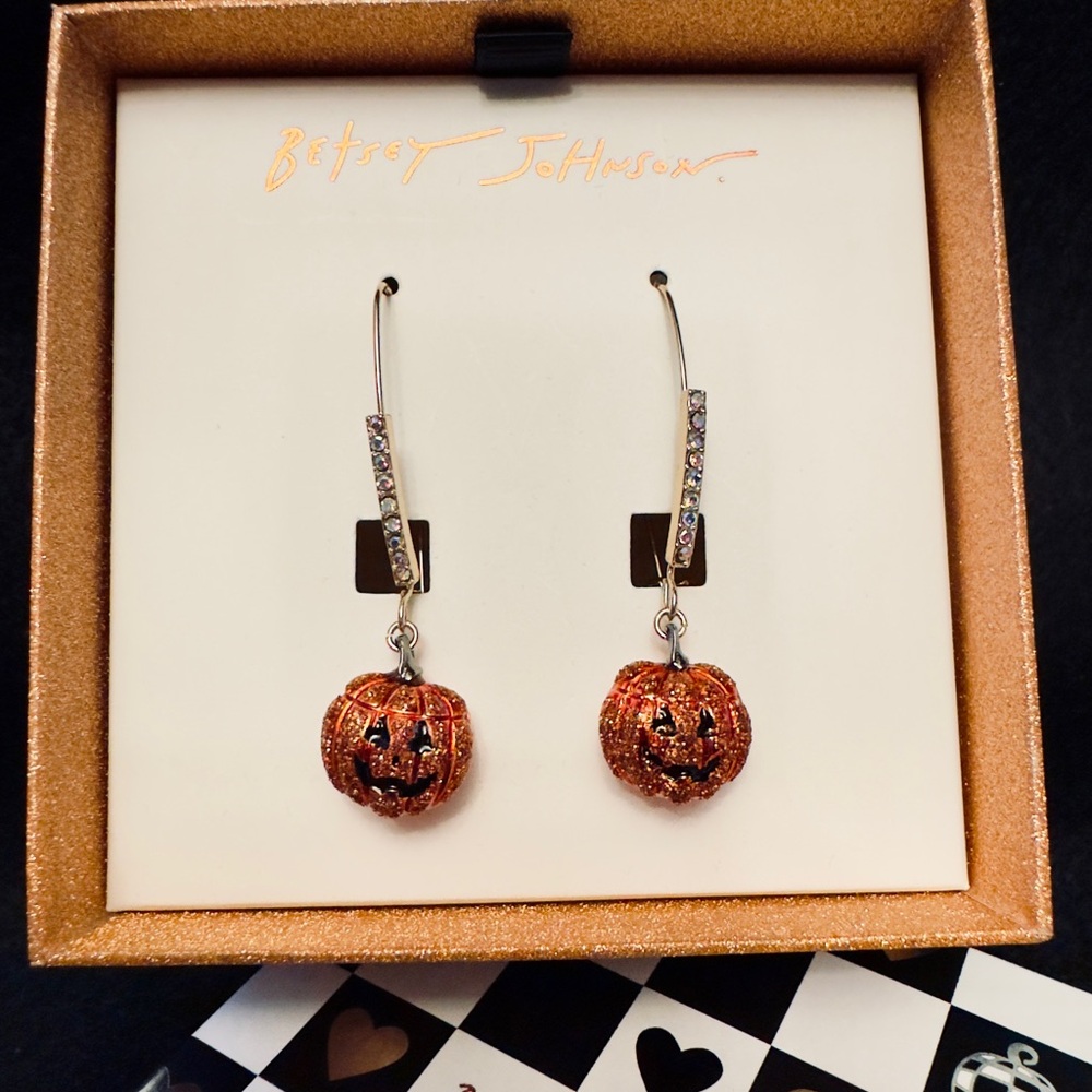 Betsy Johnson Glitter Pumpkin Earrings - Picture 2 of 4